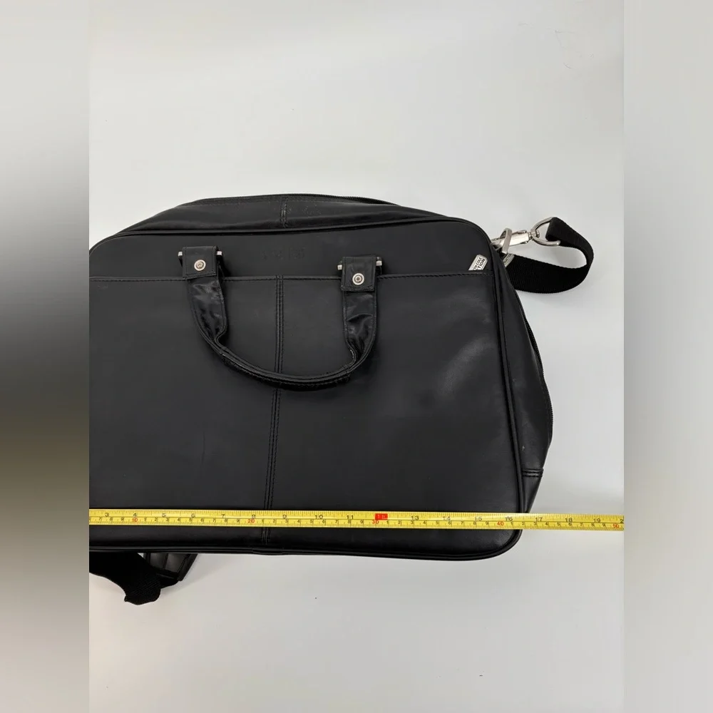 KENNETH COLE REACTION Black Leather Men's Laptop Bag Briefcase
